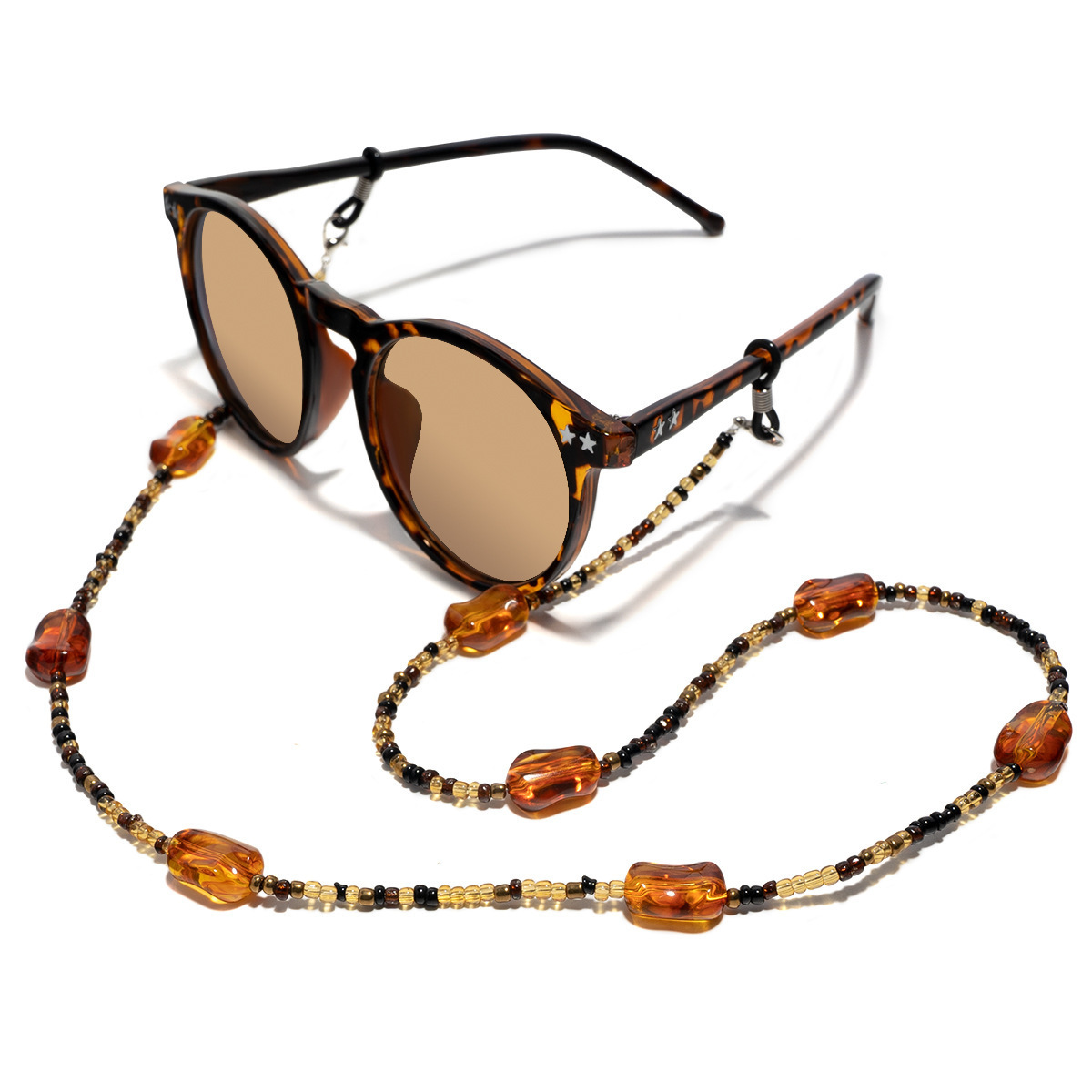 Retro light luxury style natural tortoiseshell patterned bead glasses chain anti slip and anti loss sunglasses/reading glasses/m