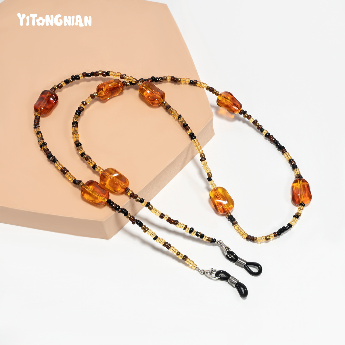 Retro light luxury style natural tortoiseshell patterned bead glasses chain anti slip and anti loss sunglasses/reading glasses/m